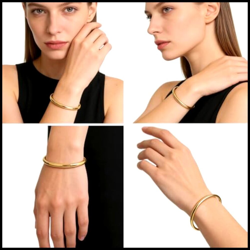 18k Gold Plated Stackable Bangle Set Minimalist E… - image 5